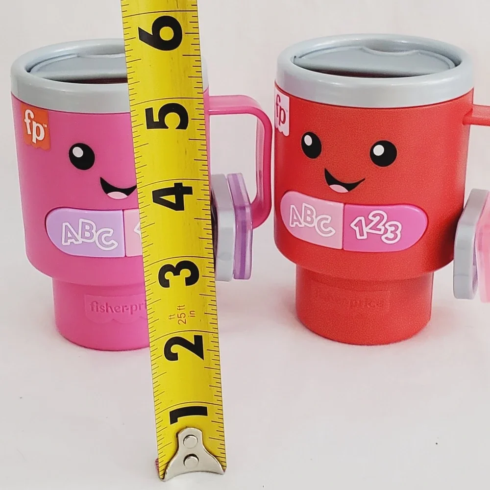 Set of 2 Fisher Price Laugh & Learn Wake Up & Learn Coffee Mug Pink Red Baby Toy